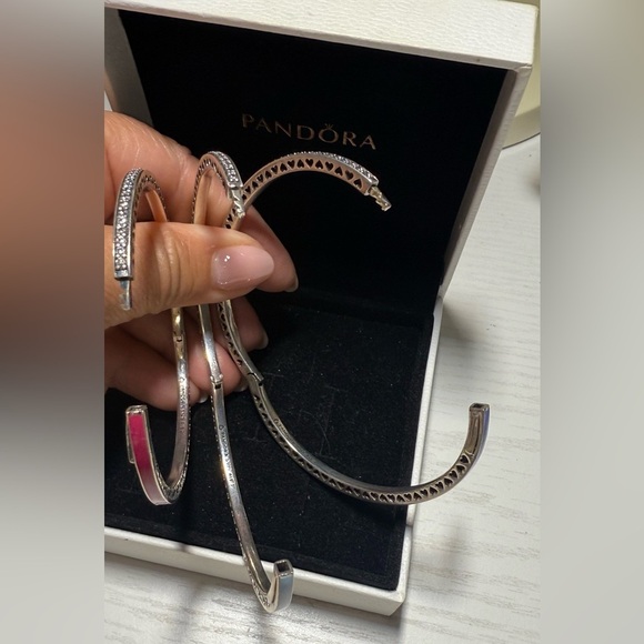 Pandora Set of 3 Bracelets Silver Hearts Enamel Bangles w/ BOX - Picture 8 of 8